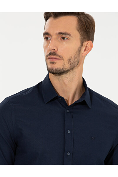 Pierre Cardin Μπλε ναυτικό πουκάμισο Oxford στενής γραμμής 50260068-VR033