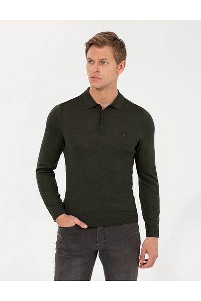 Pierre Cardin Green Polo Neck Knitwear Sweater - Wool Blended, Regular Fit 50237775 -Vr054