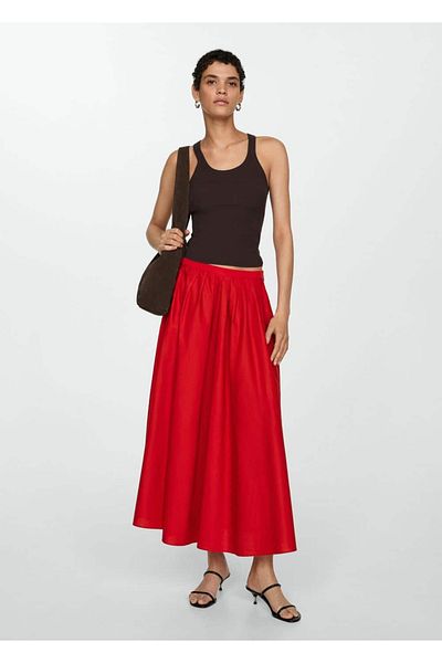 MANGO Woman Large Pleated Midi Skirt