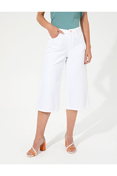 Pierre Cardin White Flare Cropped Canvas Trousers 50246730 -Vr013
