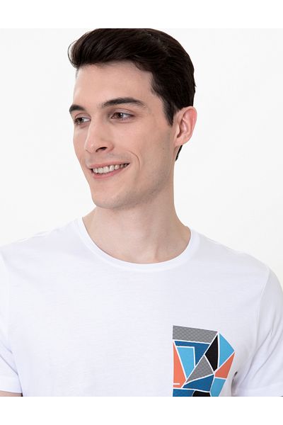 Pierre Cardin Λευκό μπλουζάκι με στάμπα Slim Fit 50249701-vr013 - Crew Neck