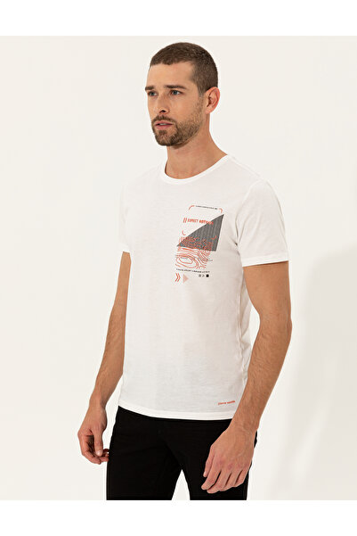 Pierre Cardin Ecru Slim Fit Crew Neck T-Shirt 50249690-Vr019