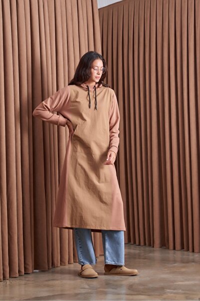 QANU συνδυασμός υφασμάτων Μακρύ φούτερ Camel Loose Fit