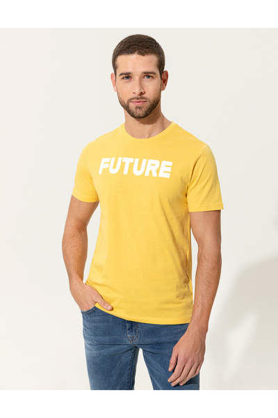 Pierre Cardin Tricou galben slim fit cu imprimeu guler rotund 50249708-VR044