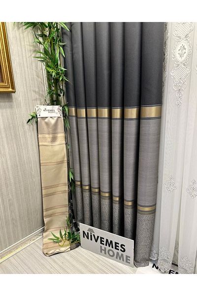 NİVEMESHOME Nivemeshome Sea Ft614177 V-2504 Anthracite 1/3 Close Pleated Background Curtain Apm