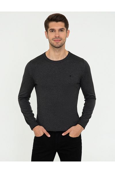 Pierre Cardin Crew Neck Slim Fit Knitwear Sweater - Anthracite Melange 50248582 -Vr081