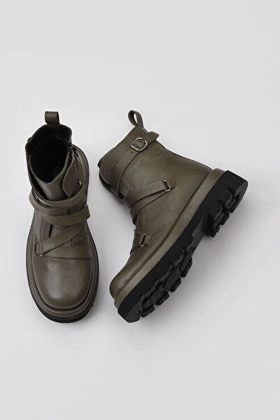 Bueno Shoes Haki Haki Deri Kadın Düz Bot 01wv1009