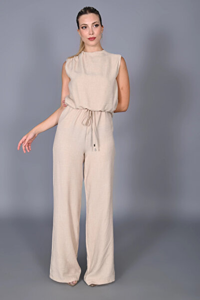 MODATALİKA Modatalika Kadın Sırt Detaylı Şık Sade Kendi Kumaşından İp Kemerli Tulum