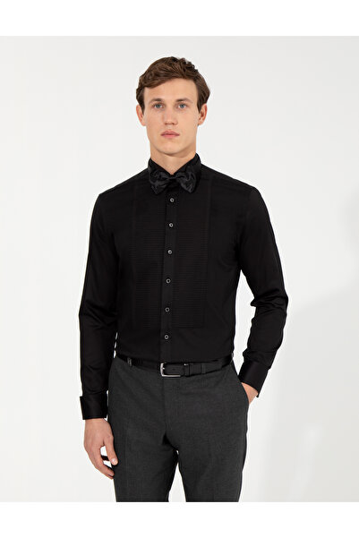 Pierre Cardin Cămașă smoking neagră slim fit 50251063-VR046