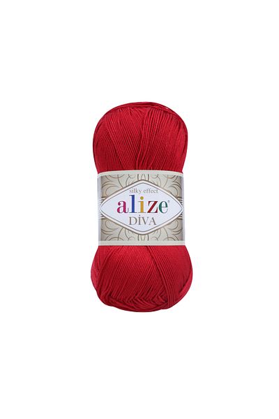 Alize Diva Mercerized Rope - 106 Roșu - 100 Gr. 350 Mt (MĂRIME MAI MICĂ PENTRU FĂCUT DE LÂNĂ AS DIMENSIUNE.)