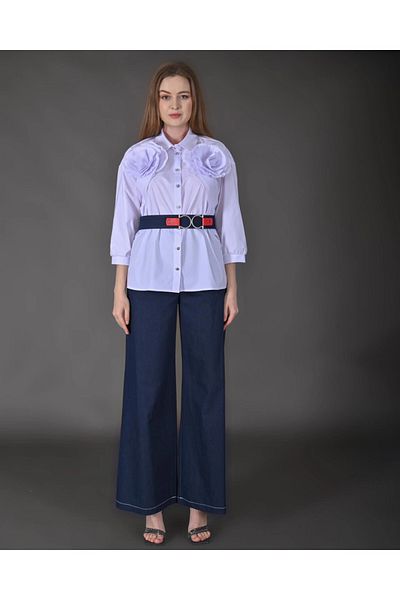 MODATALİKA Modatalika Women's New Season Shirt, Trousers, Rose and Belt Detailed Sports Double Set