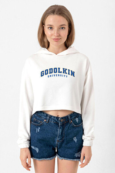 Tshirthane Γυναικείο Crop Hoodie Εκρού με στάμπα Πανεπιστημίου Gen V Godolkin