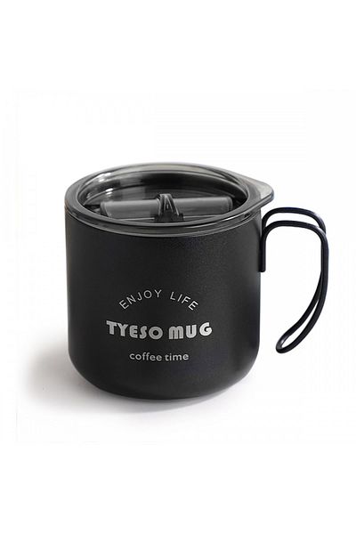Tyeso Fiery Mug Vakumlu Paslanmaz Çelik Termal Kapaklı 350ml Siyah