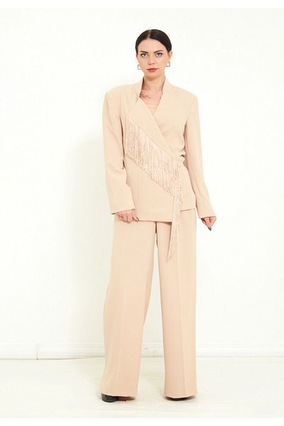 Favori Modatalika Women's Trousers Long Sleeve Jacket Tassel Detailed Stylish Double Set