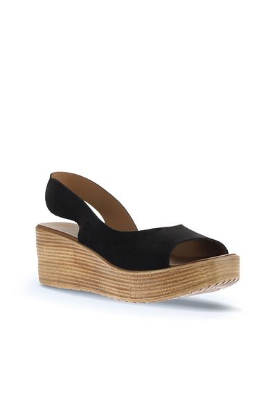 Bueno Shoes Sandale cu toc cu pană Alf Suede pentru femei - Negru 01wa4702