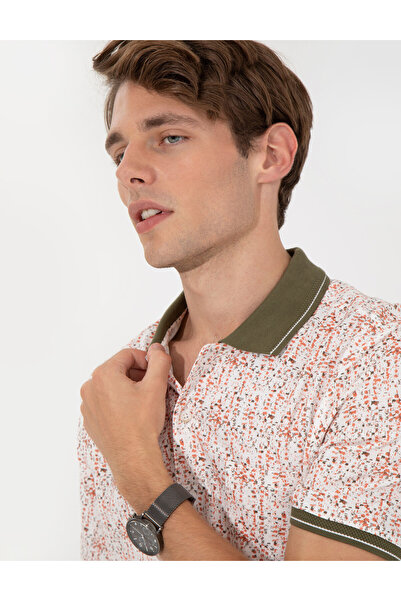 Pierre Cardin Khaki Regular Fit Patterned Polo Neck T-Shirt 50249854-Vr027