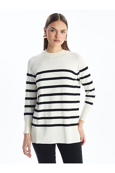 LC Waikiki Lw - Crew Neck Striped Long Sleeve Women's Knitwear Tunic