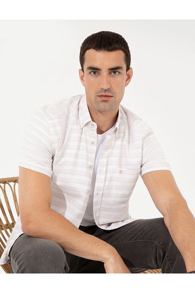 Pierre Cardin Beige Regular Fit Short Sleeve Shirt 50252473-Vr011