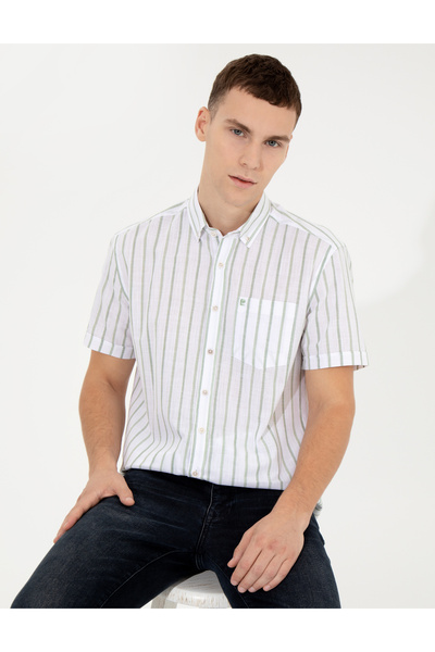 Pierre Cardin Khaki Regular Fit Short Sleeve Shirt 50252475-Vr027