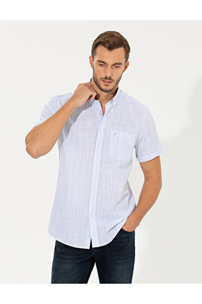 Pierre Cardin Mavi Regular Fit Kısa Kollu Gömlek 50252483-VR036