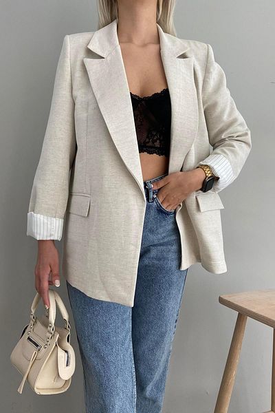 lizge giyim STRIPED LINED LINEN JACKET