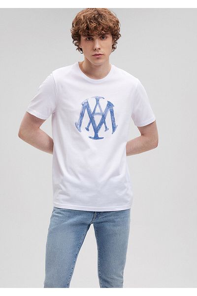 Mavi Weißes Slim Fit T-Shirt mit Siegel-Logo-Aufdruck -065109-620