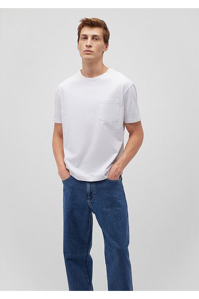 Mavi Λευκό Basic T-Shirt με λεπτομέρεια τσέπης Loose Fit / Loose Relaxed Fit 066248 -620