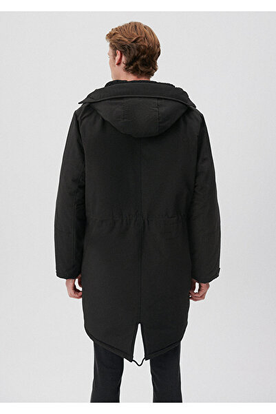 Mavi Kapüşonlu Siyah Parka Oversize / Geniş Kesim 0110104-900