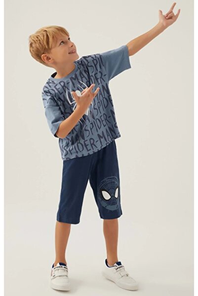 SPIDERMAN Tricou cu licență D4877 Bug și set de top pentru băiat Capri BLUE