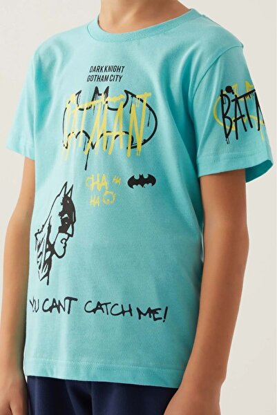 Batman Licensed L1700 Gotham T-Shirt and Shorts Bottoms Top Boy's Kit Turquoise