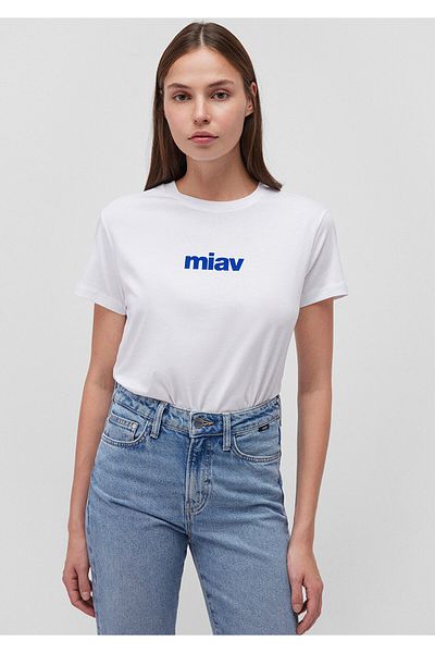 Mavi Weißes T-Shirt mit Miav-Aufdruck, reguläre Passform / normaler Schnitt 1610622-620