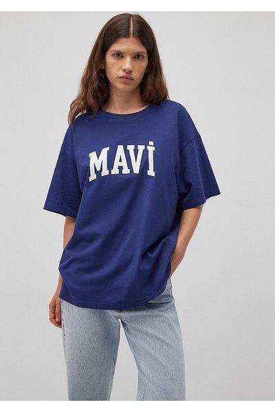 Mavi Marineblaues T-Shirt mit Logo-Print, Übergröße/weiter Schnitt 1600843-70722