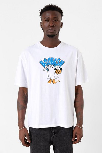 Tshirthane Donal Boobash Halloween White ανδρικό μπλουζάκι μεγάλου μεγέθους