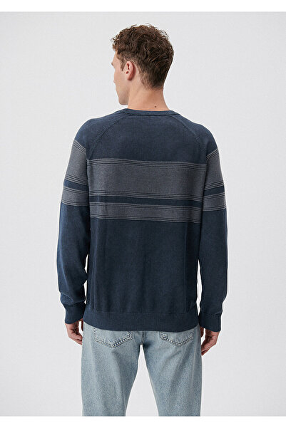 Mavi Baskılı Bisiklet Yaka Lacivert Kazak Slim Fit / Dar Kesim 0710034-70490