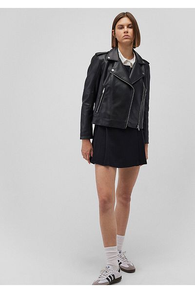 Mavi Schwarze Kunstlederjacke mit Biker-Kragen, schmale Passform / schmaler Schnitt 1110221-900