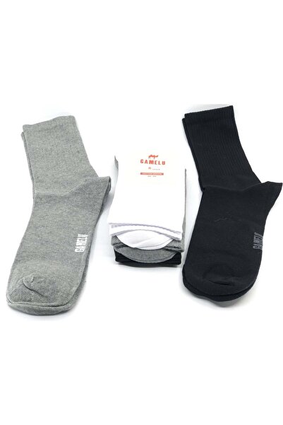 Kocamanlar Ayakkabı Памучни чорапи Gamelu, 3 броя, унисекс, дълги тенис чорапи, ЧЕРНО-СИВО-БЕЛО