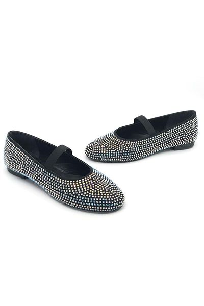Kids Club Shoes Black Women's Ballerinas - Feles Stone Detailed, Indoor Shoes