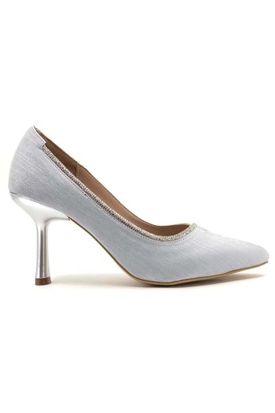 Kids Club Shoes Feles Stripe Stone Detailed Stiletto Women's Heeled Shoes SILVER