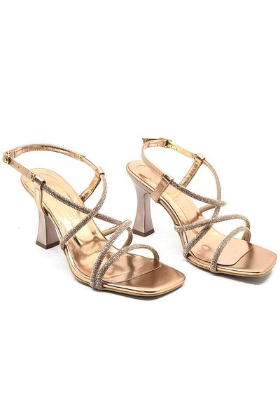 Kids Club Shoes Feles Goblet Heel Band Stone Detailed Evening Dress Women's Heeled Shoes COPPER