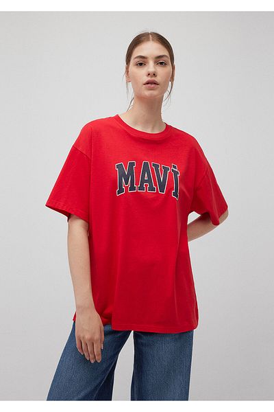 Mavi Λογότυπο εμπριμέ κόκκινο T-shirt Oversize / Wide Cut 1600843-82054