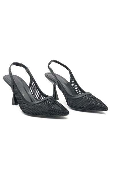 Kocamanlar Ayakkabı Γυναικεία παπούτσια Feles Heeled Mesh Stiletto ΜΑΥΡΟ