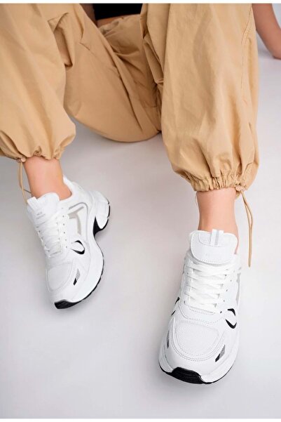 Store Kalın Taban Sneaker Unisex Spor Ayakkabı BEYAZ-SİYAH