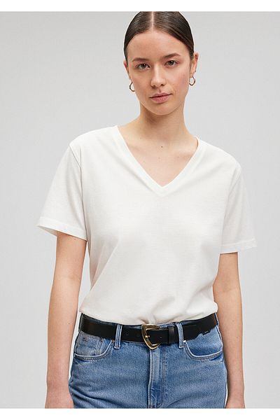 Mavi Tricou de bază cu decolteu în V ecru - Croială normală1611444-70057