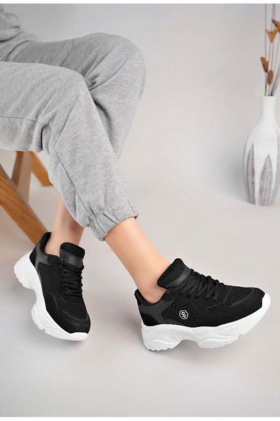 Kocamanlar Ayakkabı Lambırlent 9972 Thick Sole Sneaker Unisex Sports Shoes Black-white