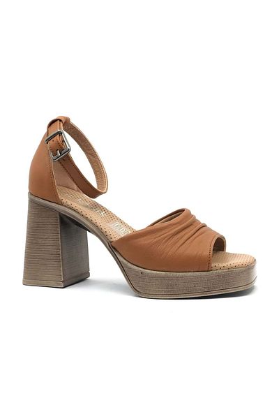 Kids Club Shoes Дамски обувки на ток от естествена кожа Ayakdaş 5540, 9 см, TABA