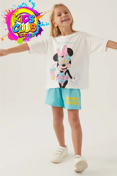 Minnie Mouse طقم تي شيرت وشورت بناتي مرخص D4888 - كريمي