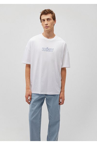 Mavi Miav bedrucktes weißes Oversize-T-Shirt in Übergröße / weiter Schnitt 0611704-620