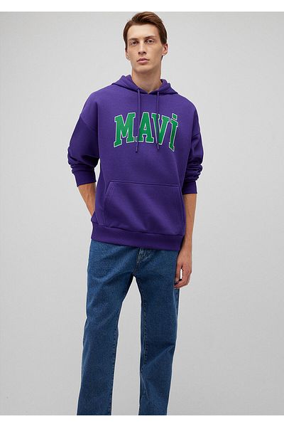 Mavi Logo Printed Hooded Purple Sweatshirt 067149-70693