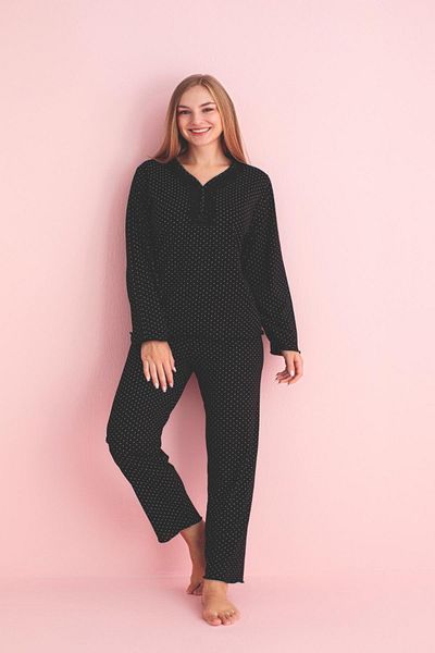 PİJAMERRY Set de pijamale cu mânecă lungă pentru femei Pijamerry, guler din dantelă din bambus 5210 - 1 buc
