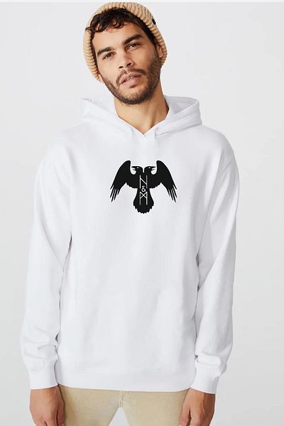 Tshirthane Ανδρικό φούτερ με κουκούλα Thor's Ravens Huginn και Muninn White